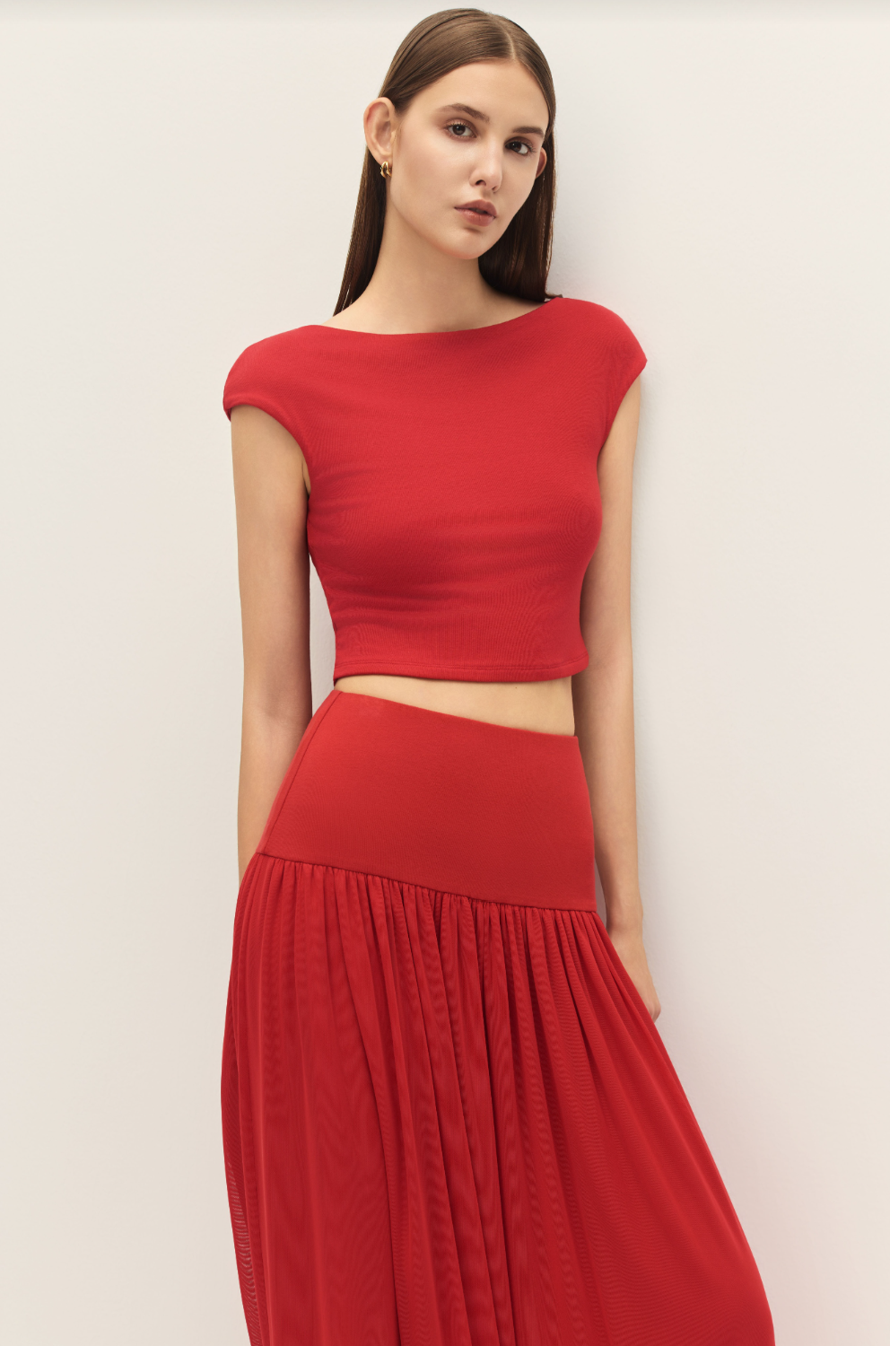 Elodie Darya Coral Red Knit Crop Top
