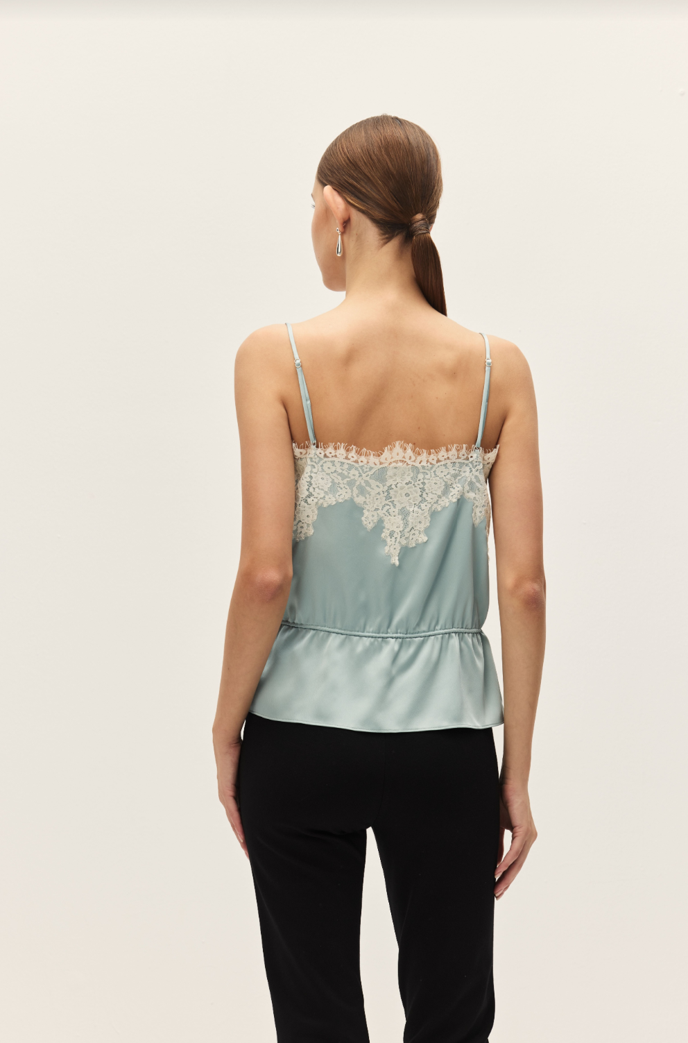 Elodie Diora Blue Satin Lace Tank Top