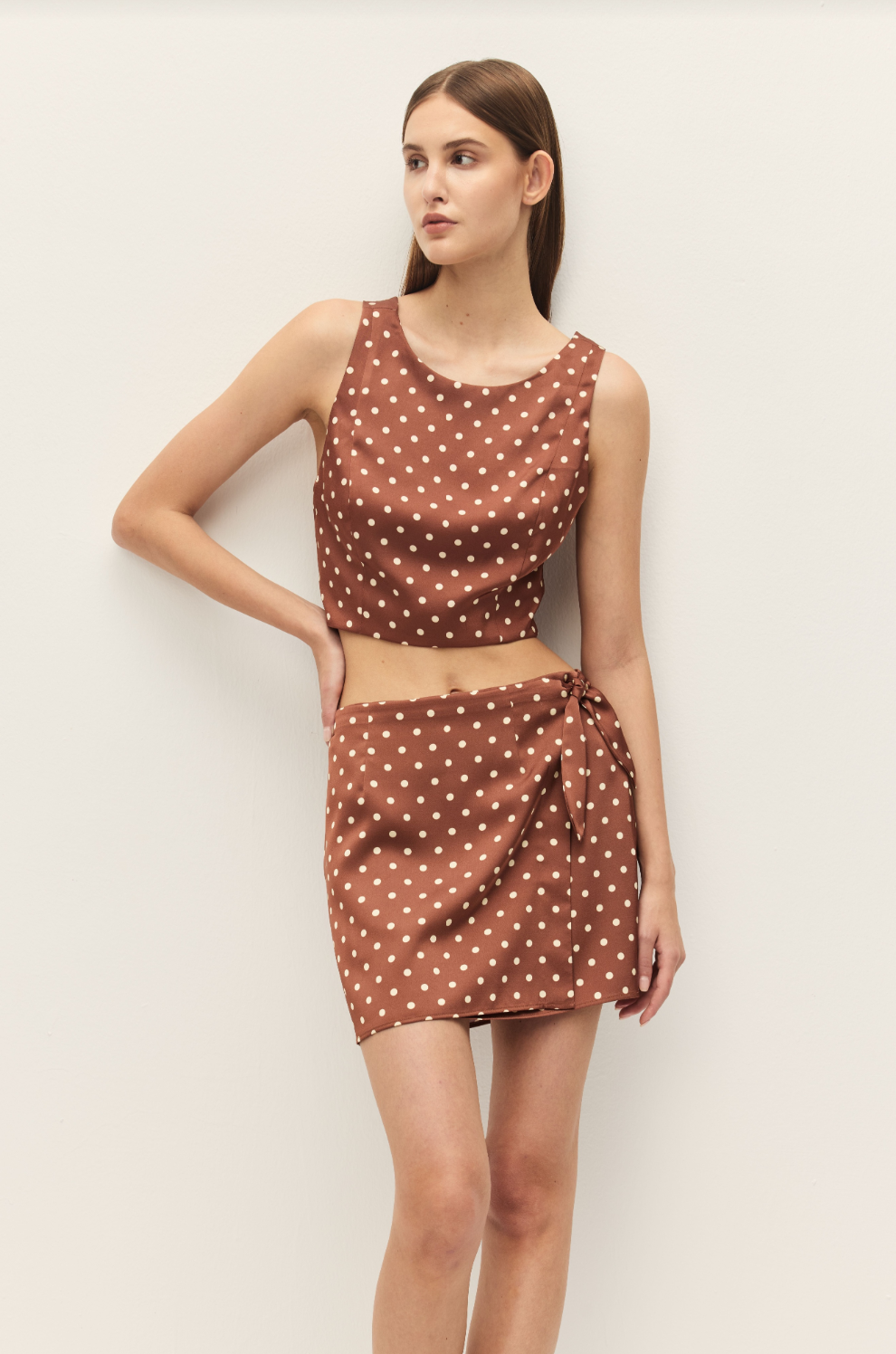 Elodie Beatrix Brown Polka Dot Mini Skirt