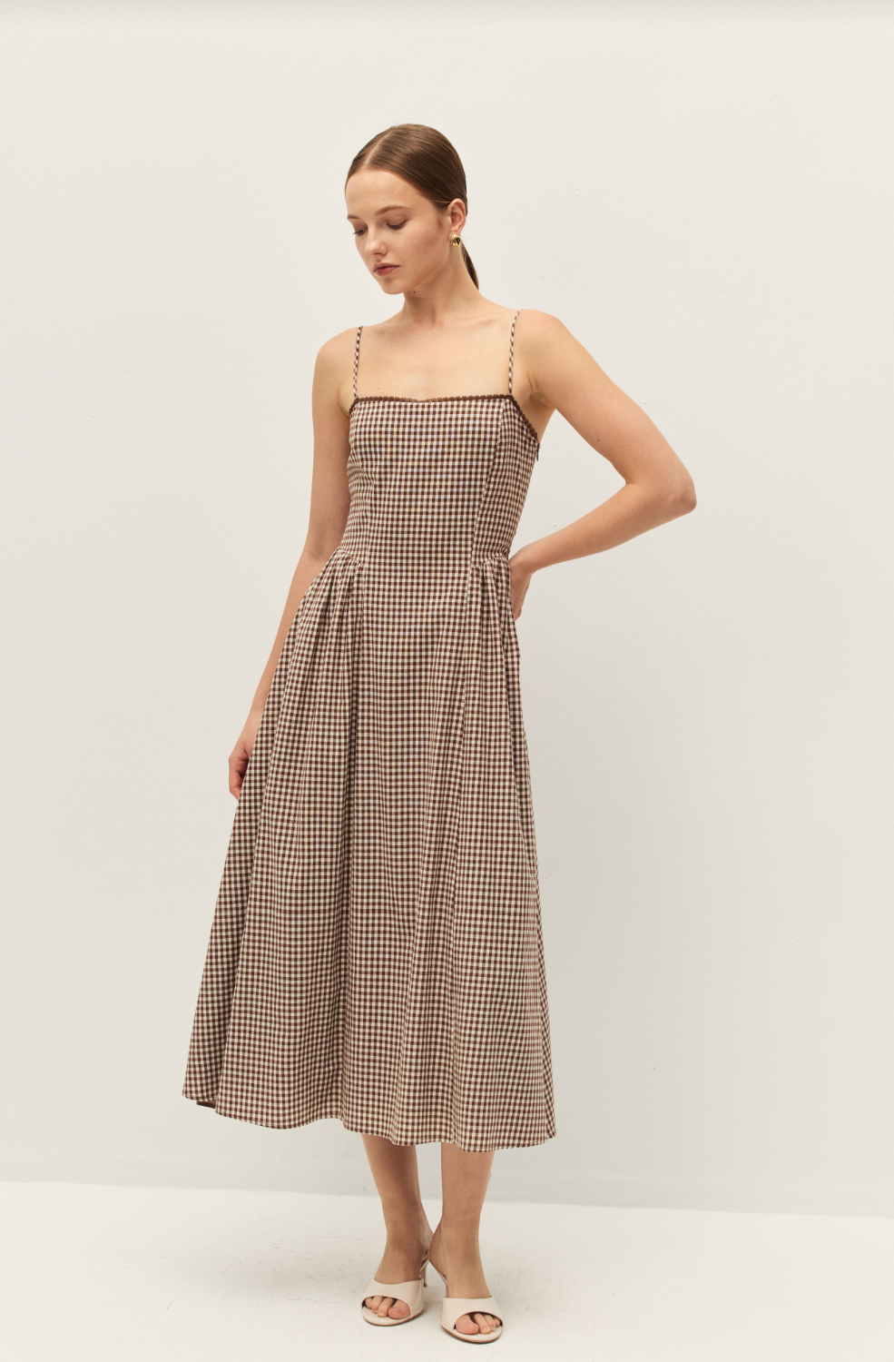 Elodie Adira Brown Gingham Midi Dress