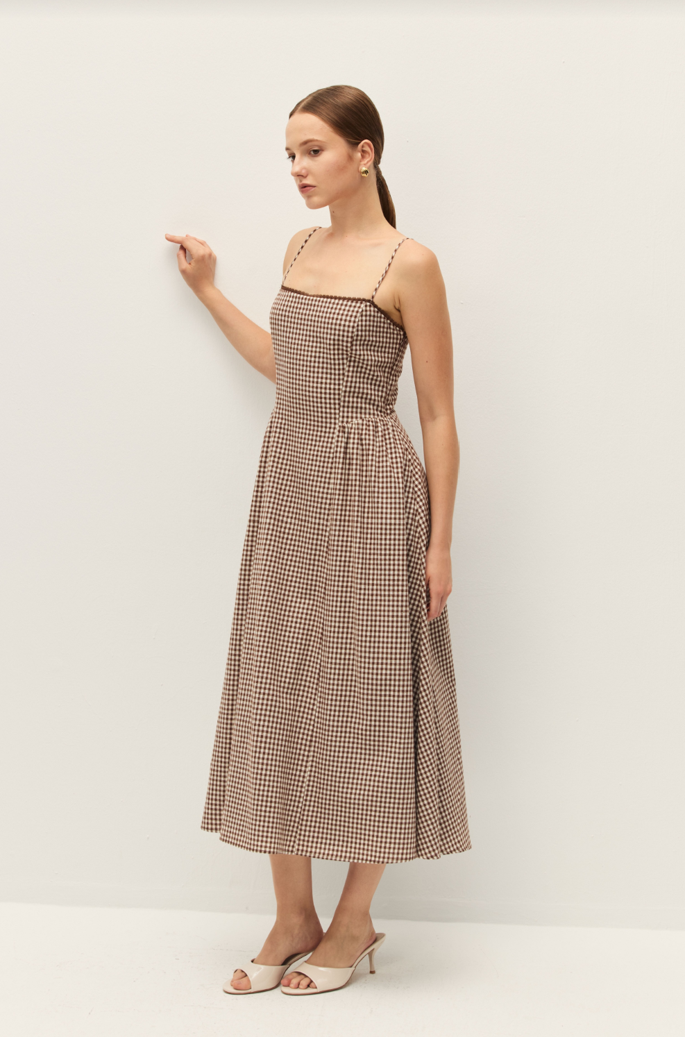 Elodie Adira Brown Gingham Midi Dress