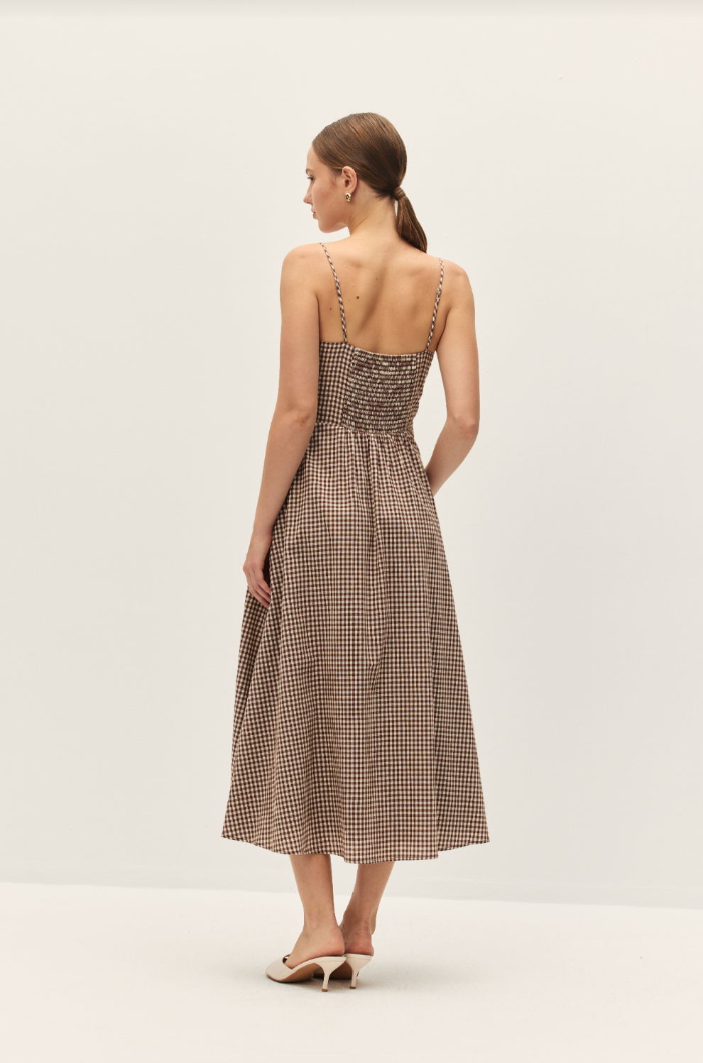 Elodie Adira Brown Gingham Midi Dress
