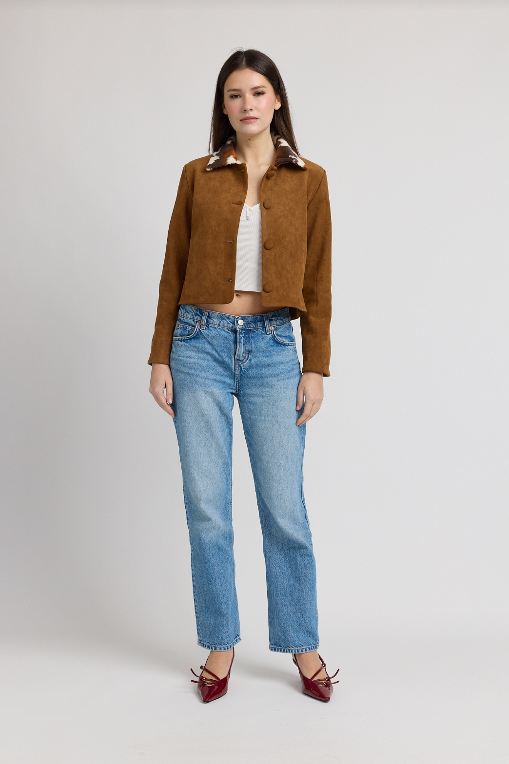 En Saison Yumi Faux Suede Brown Jaacket