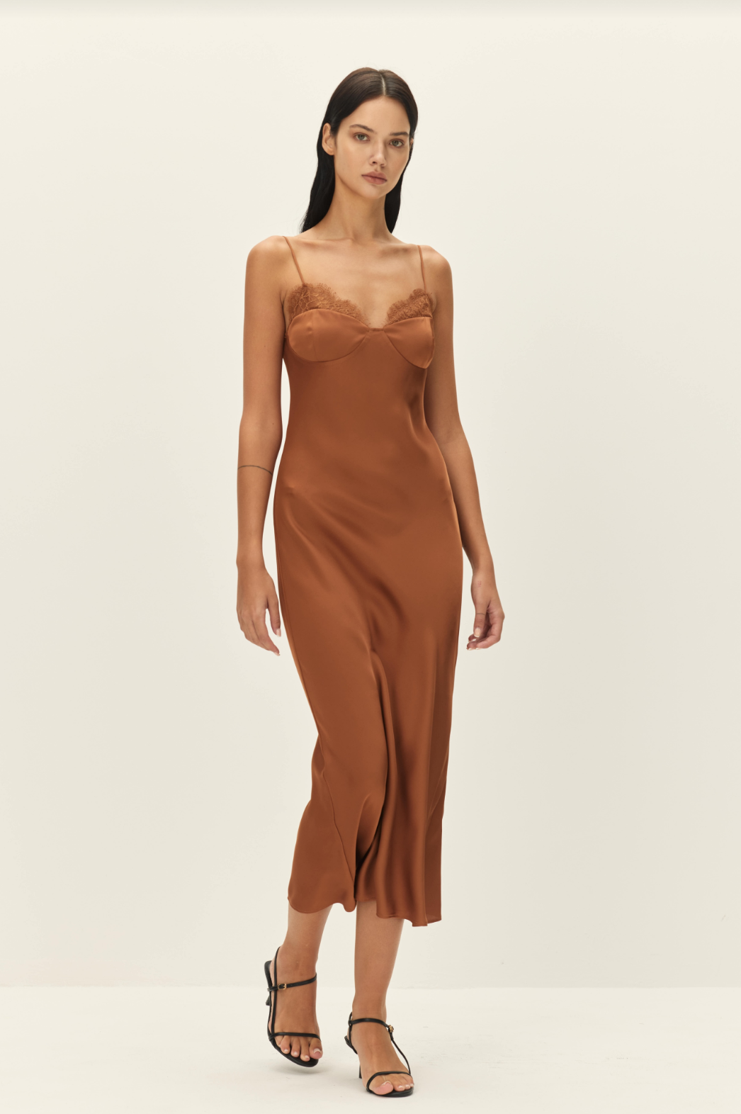 Elodie Nocturne Satin Slip Dress Carmelize