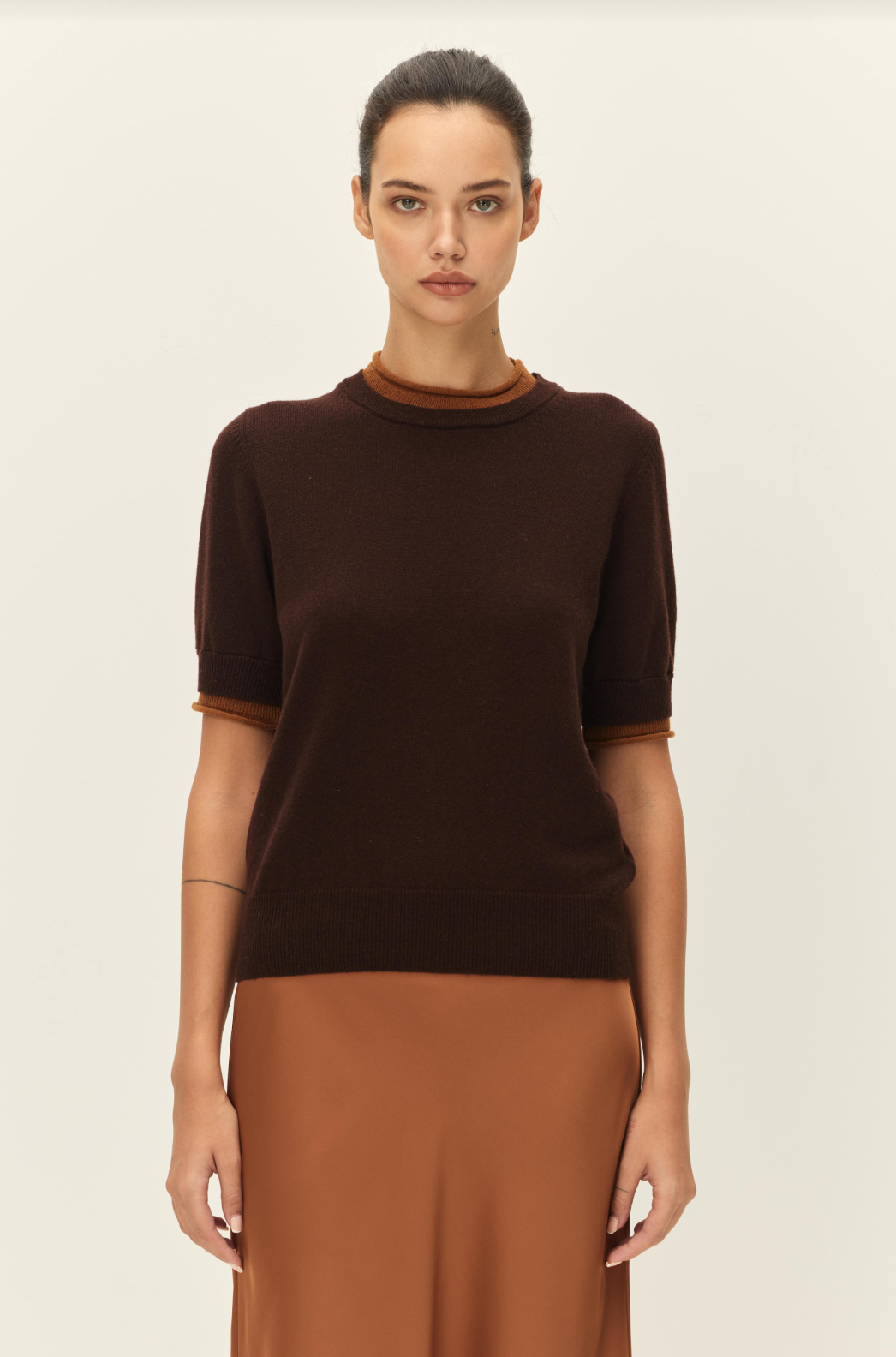 Elodie Sloane Knit Crew Neck Sweater Brown Camel
