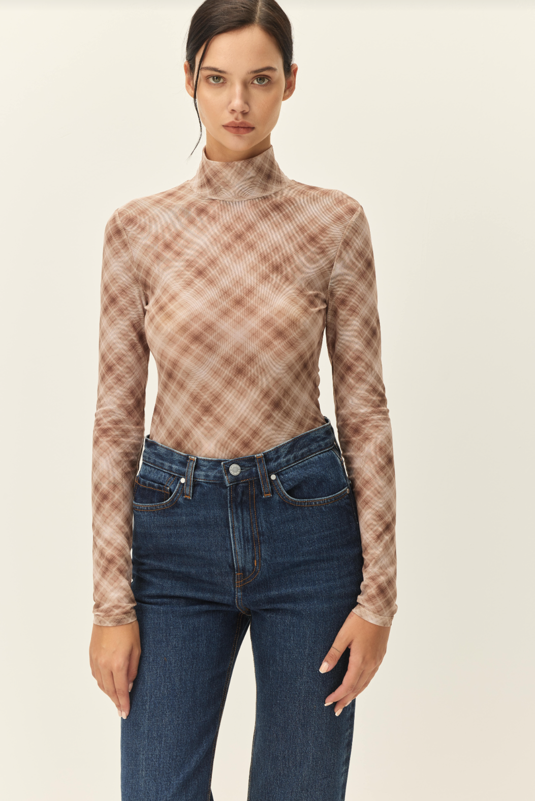 Elodie Bourbon Plaid Mesh Top