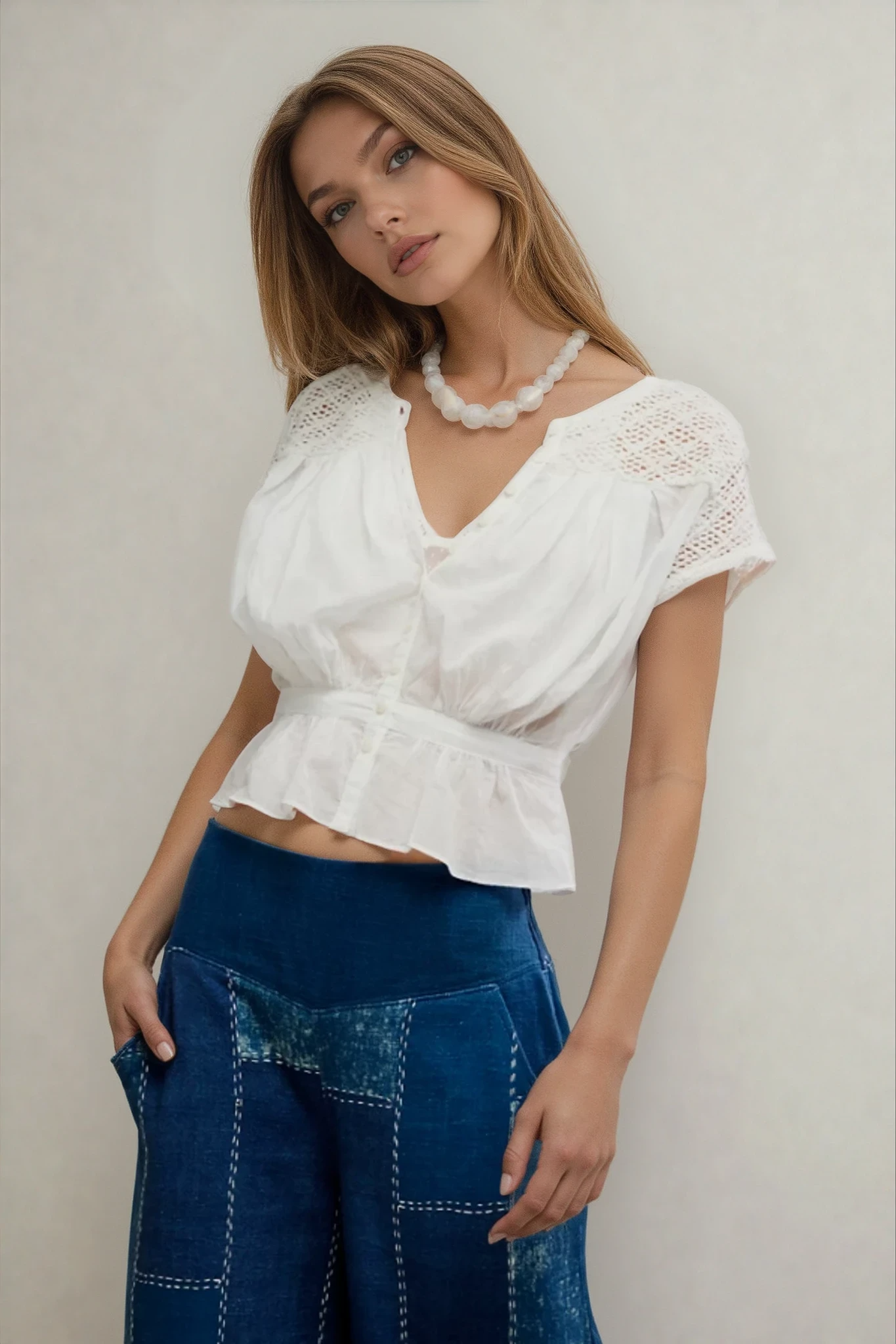Free People Gemma Embroidered Top Clean Ivory
