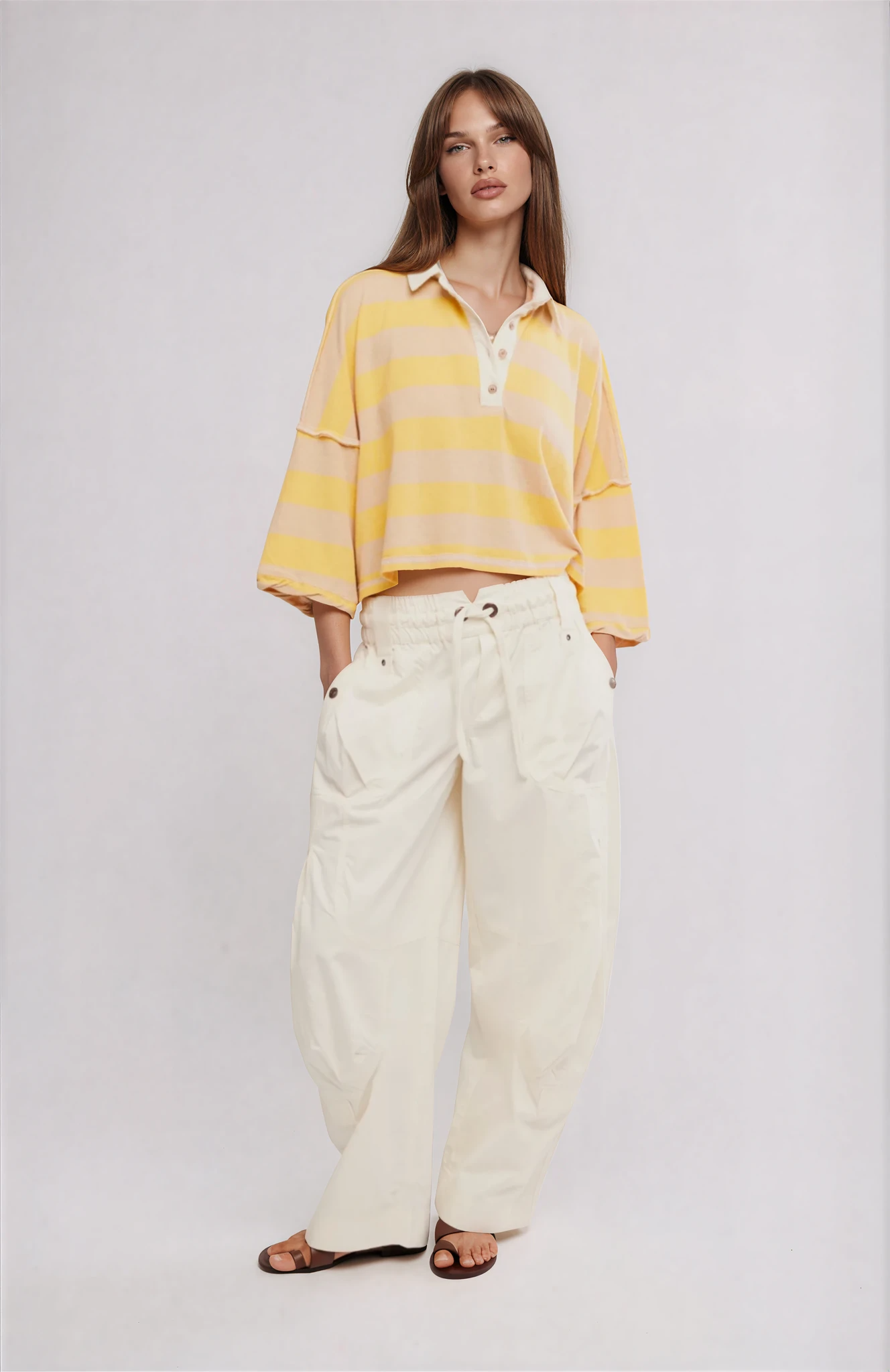Auggie Polo Tee Oat Latte Yellow
