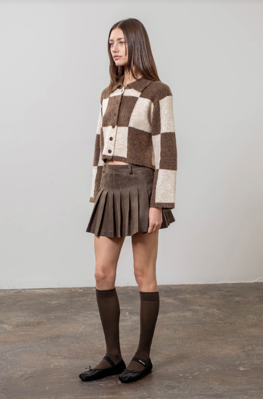 Stassie Checkered Cardigan | Brown