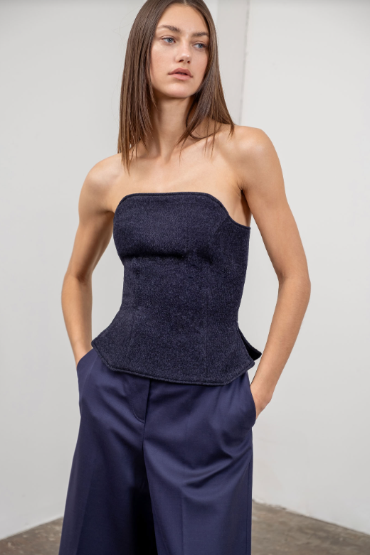 Serena Knit Strapless Top | Navy