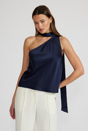 Susan Tie Neck Top Navy
