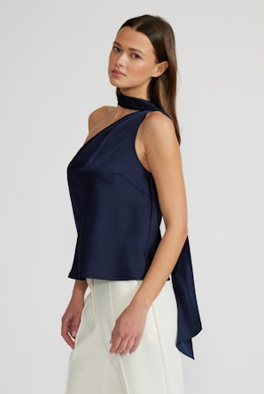 Susan Tie Neck Top Navy