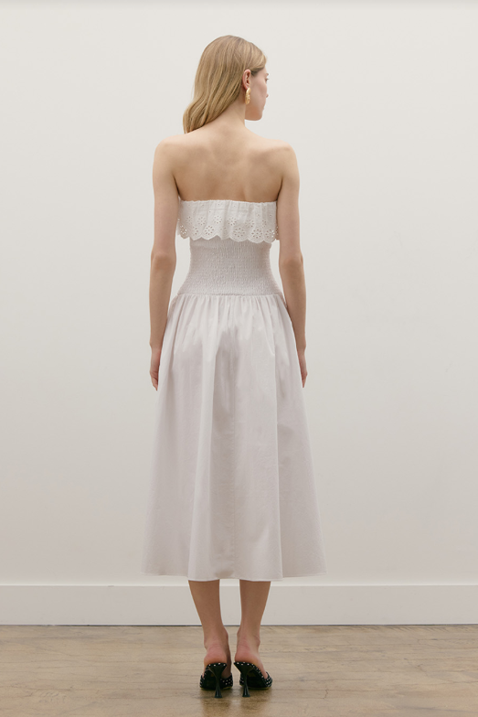 Rosebud Strapless Midi Dress | White