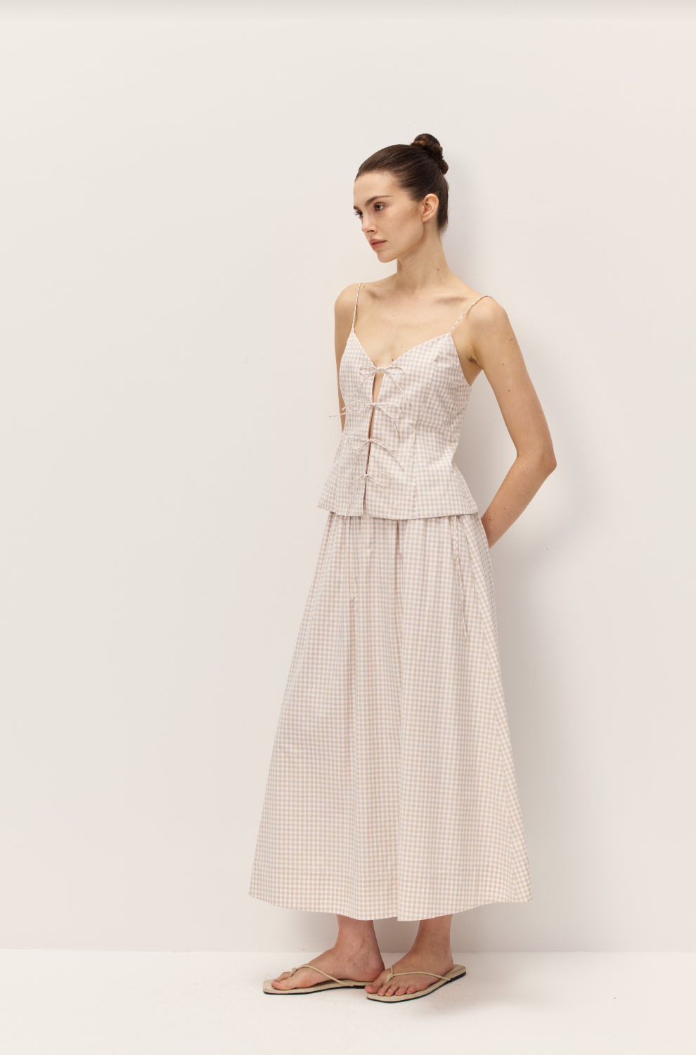Vionnet Taupe Gingham Top