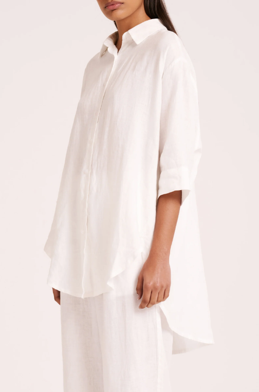 Nude Lucy Lounge Linen White Longline Shirt