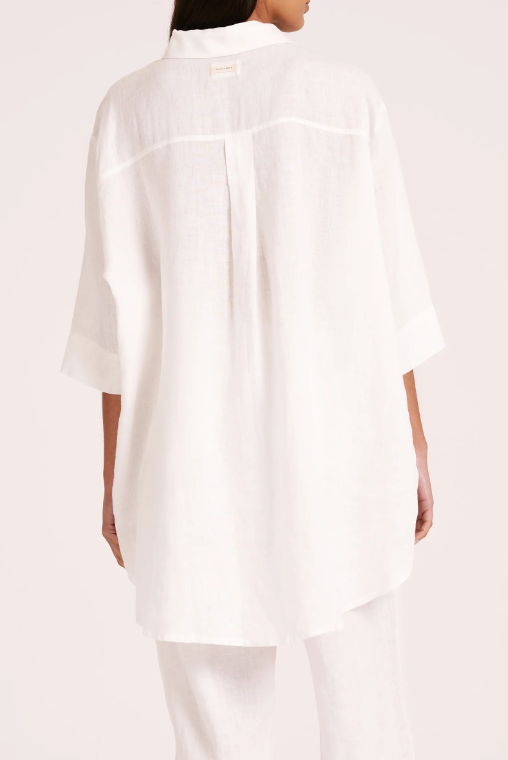 Nude Lucy Lounge Linen White Longline Shirt