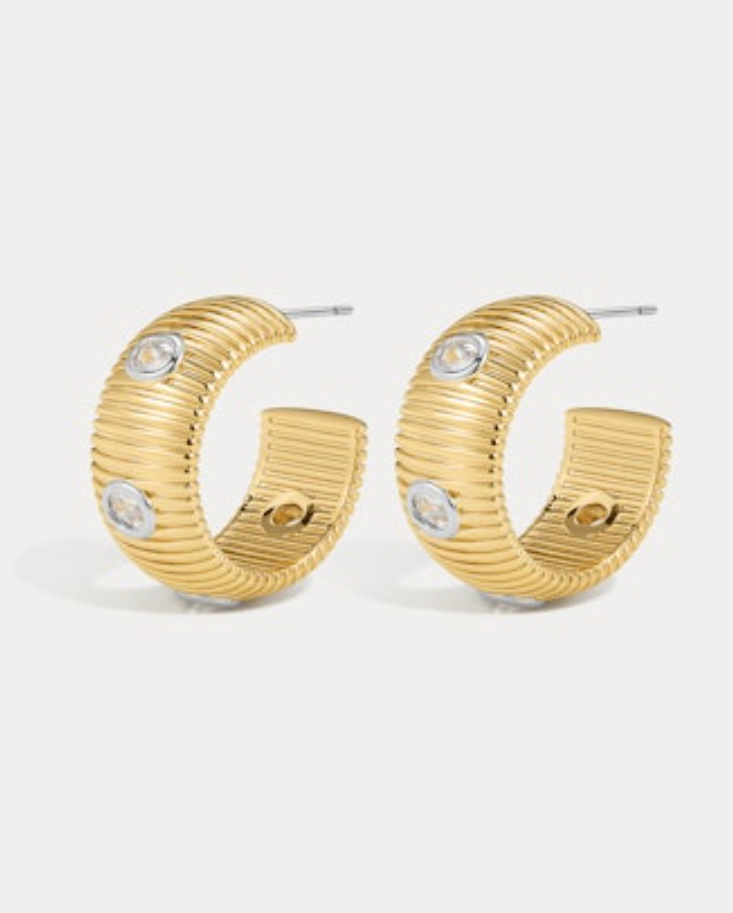 LUV AJ The Pave Georgia Ridged Hoops Two Tone Gold