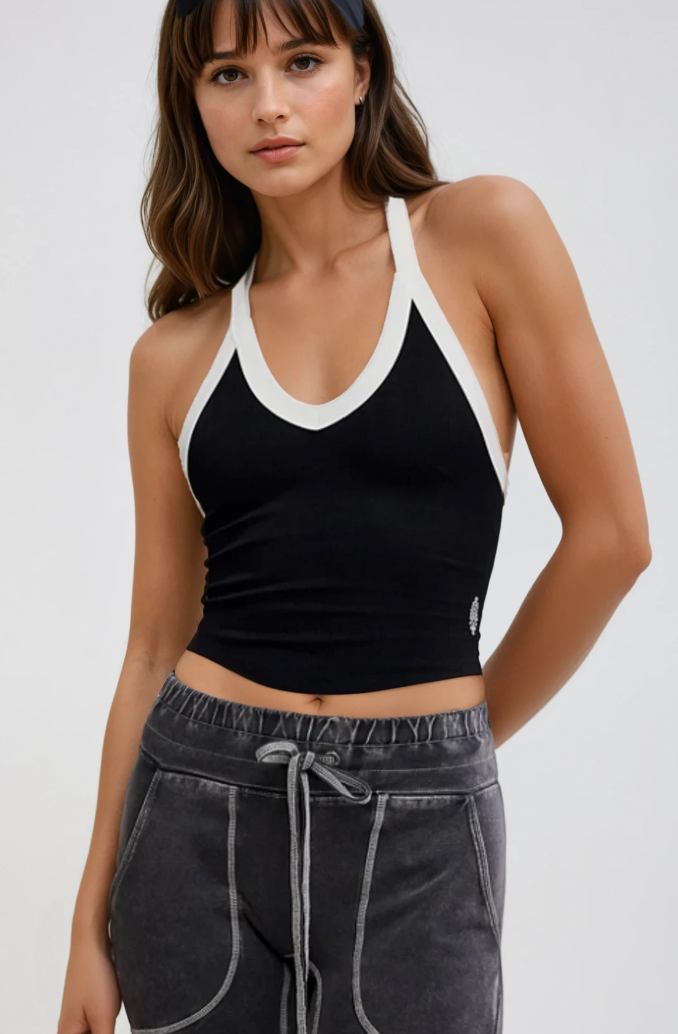 All Clear V Neck Cami Black White Combo