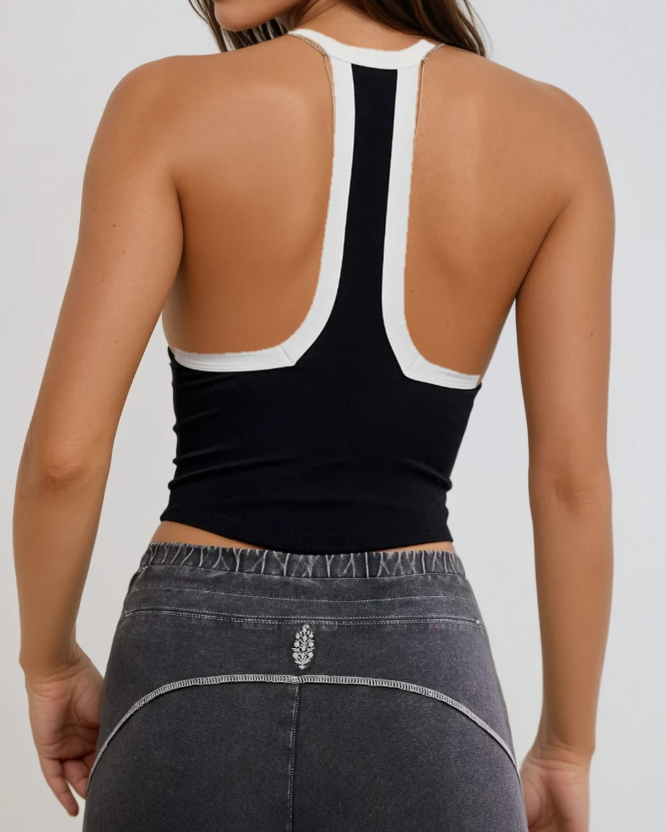 All Clear V Neck Cami Black White Combo