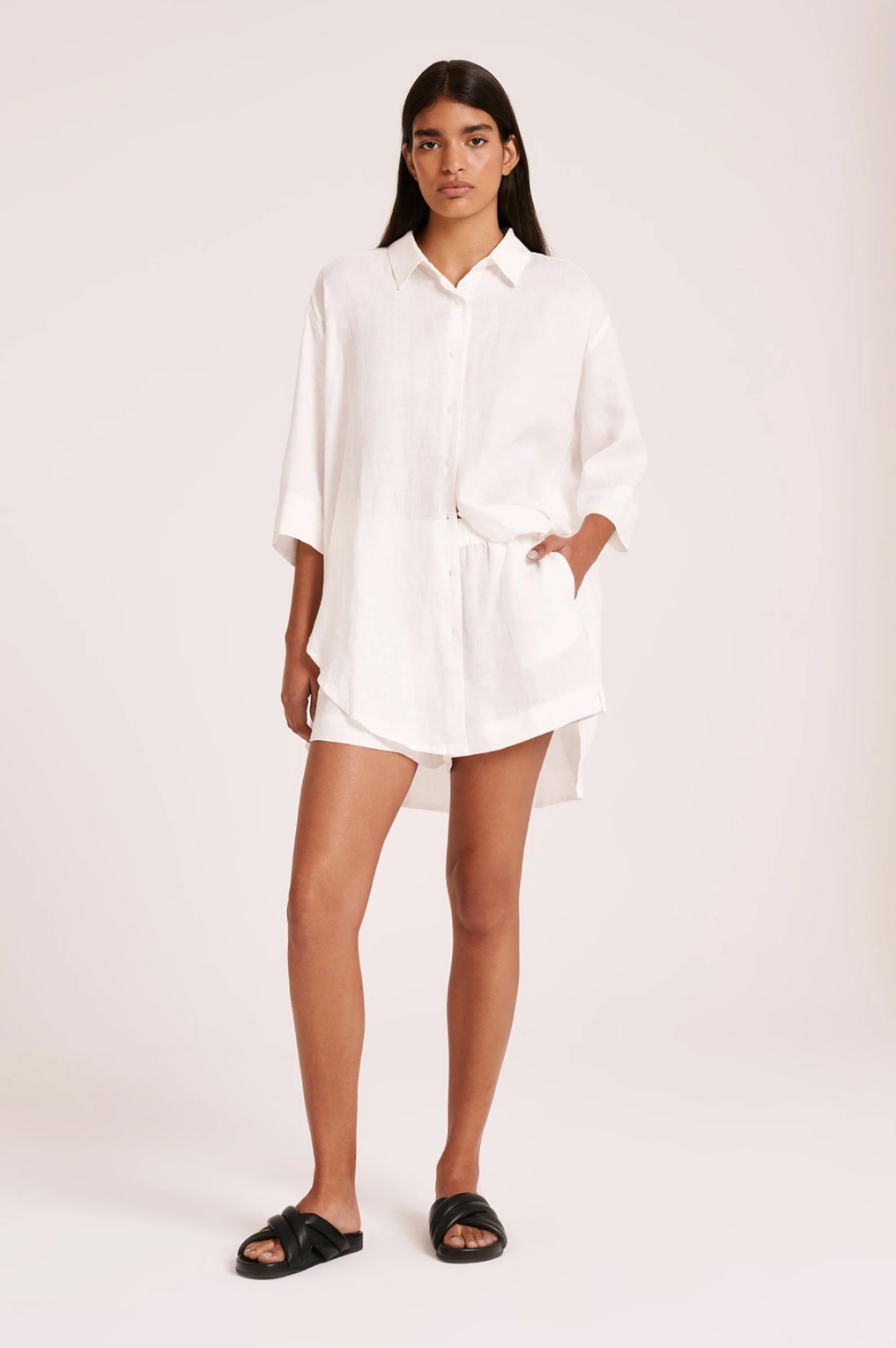 Nude Lucy Lounge Linen White Longline Shirt