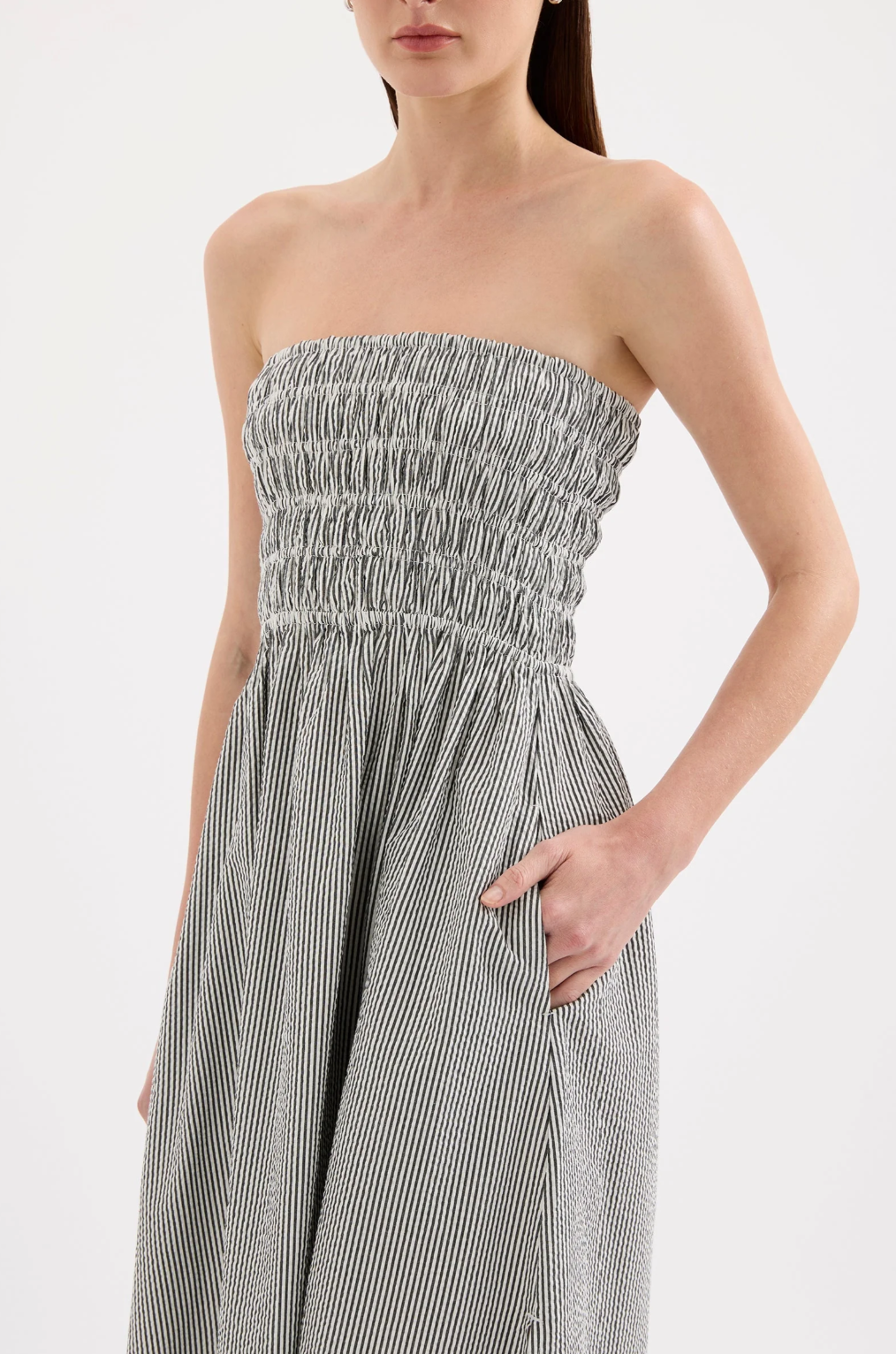 Nude Lucy Quinn Striped Strapless Midi Dress