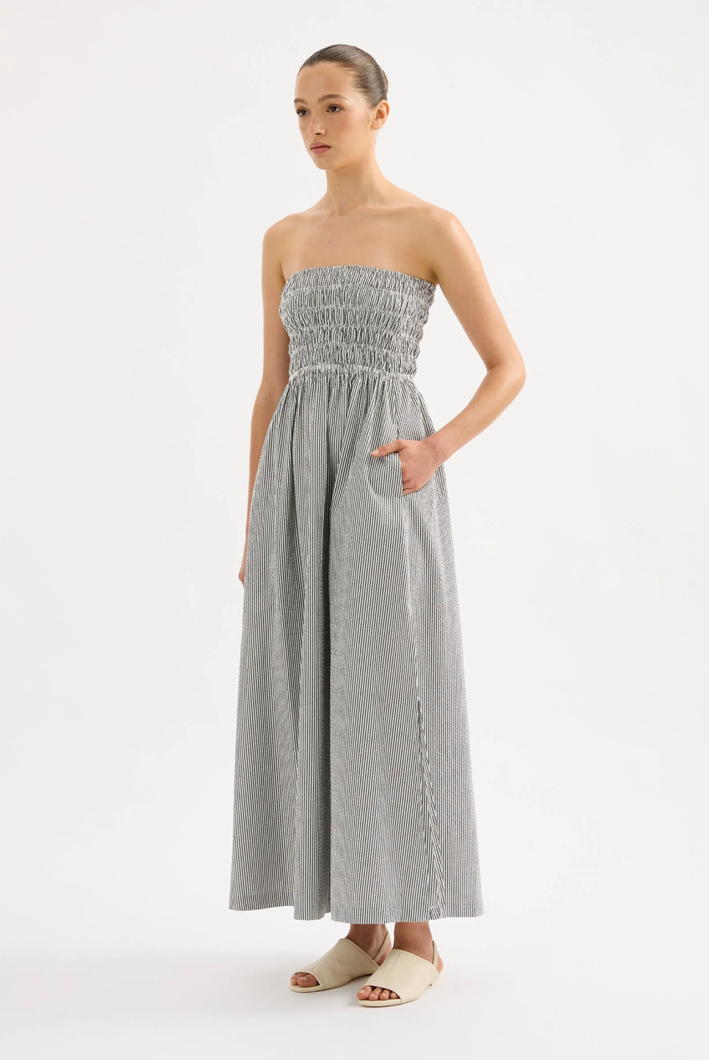 Nude Lucy Quinn Striped Strapless Midi Dress