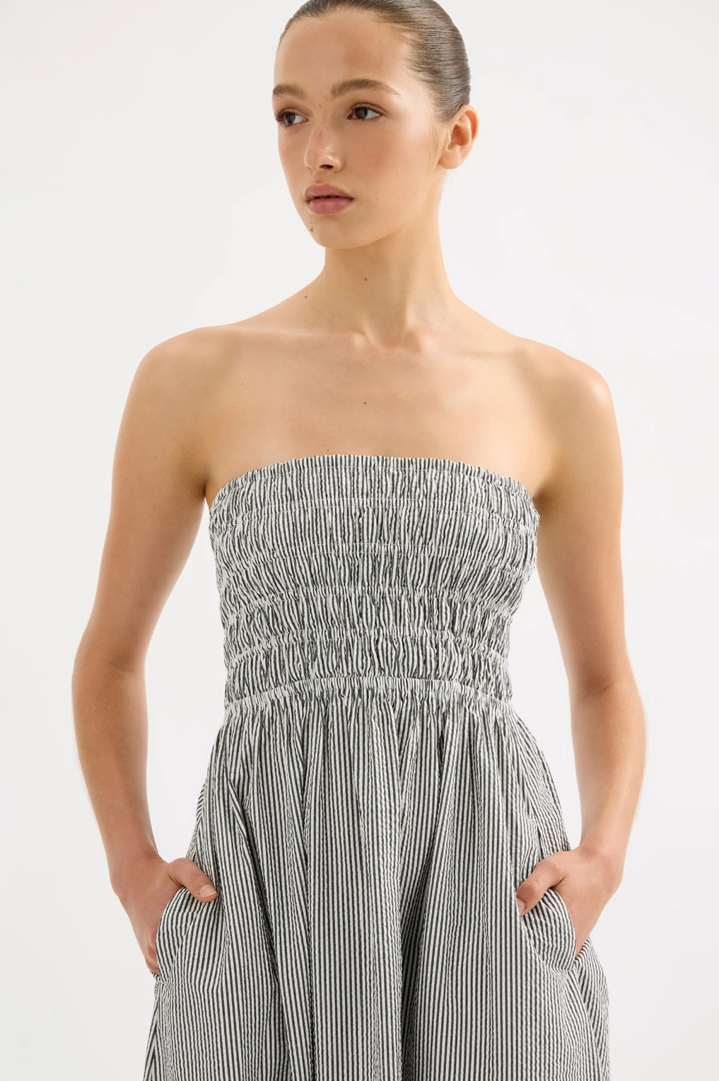 Nude Lucy Quinn Striped Strapless Midi Dress