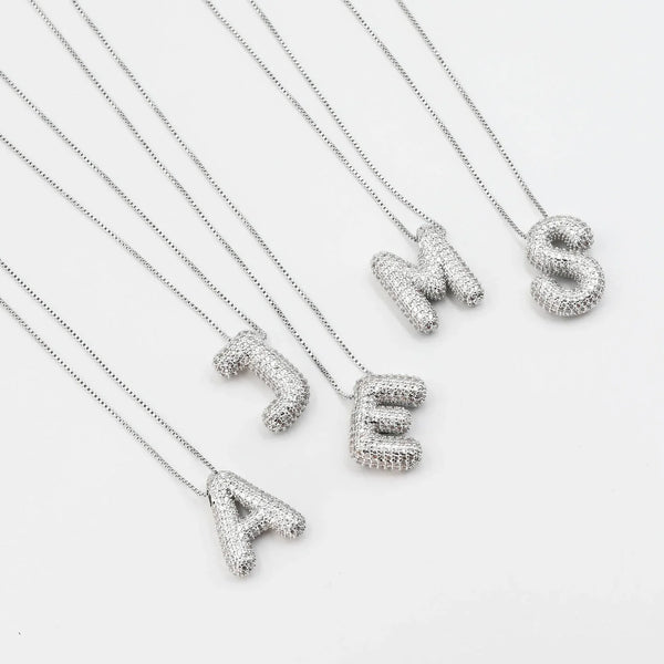 Rhinestone Bubble Initial Necklace