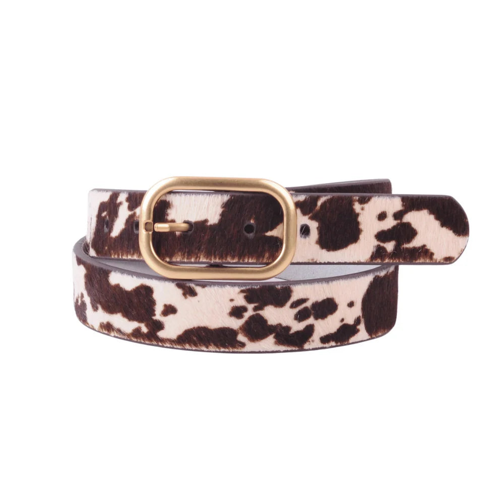 Lucinda Cow Print Calf Hair Western Belt Brown