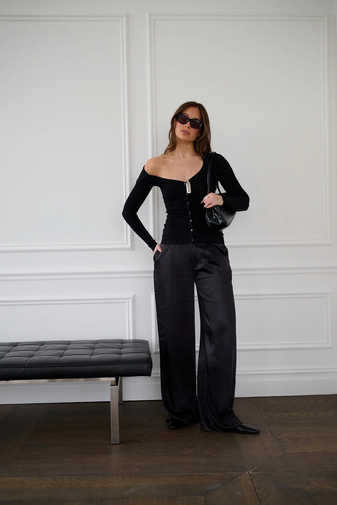 WeWoreWhat | Off The Shoulder Collared Shirt | Black
