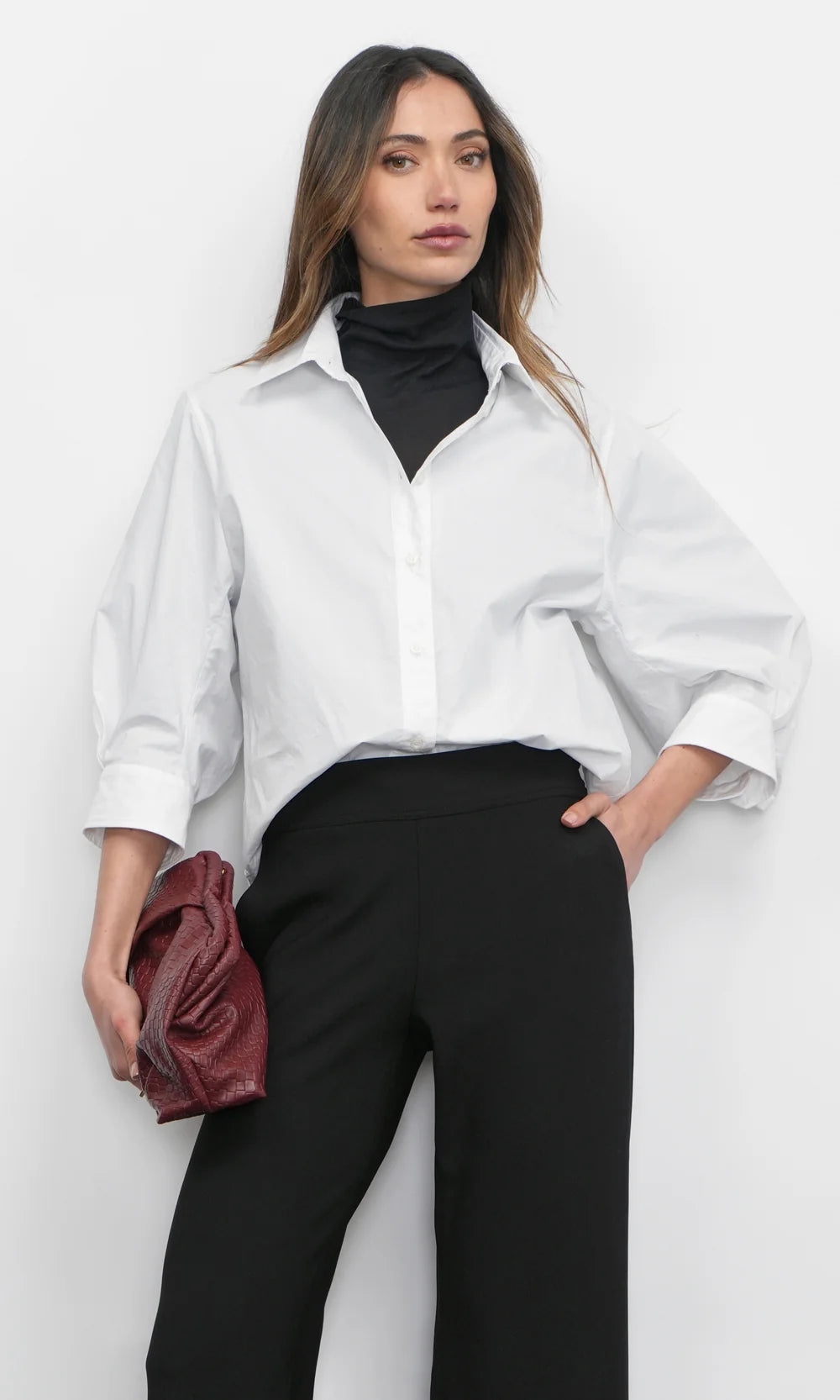 Greylin Thea Oversized Latern Sleeve Blouse White