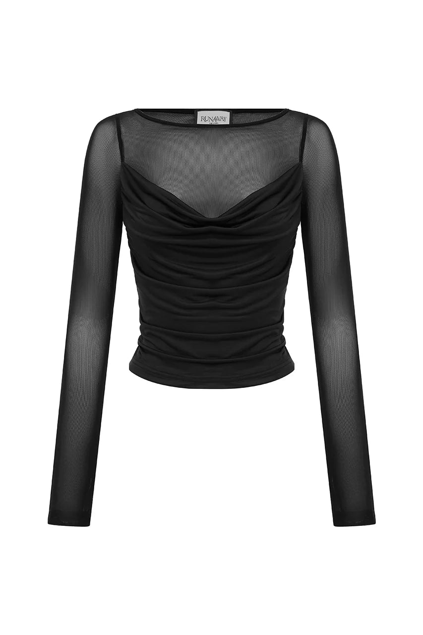 Wilona Long Sleeve Black Cowl Neck Top