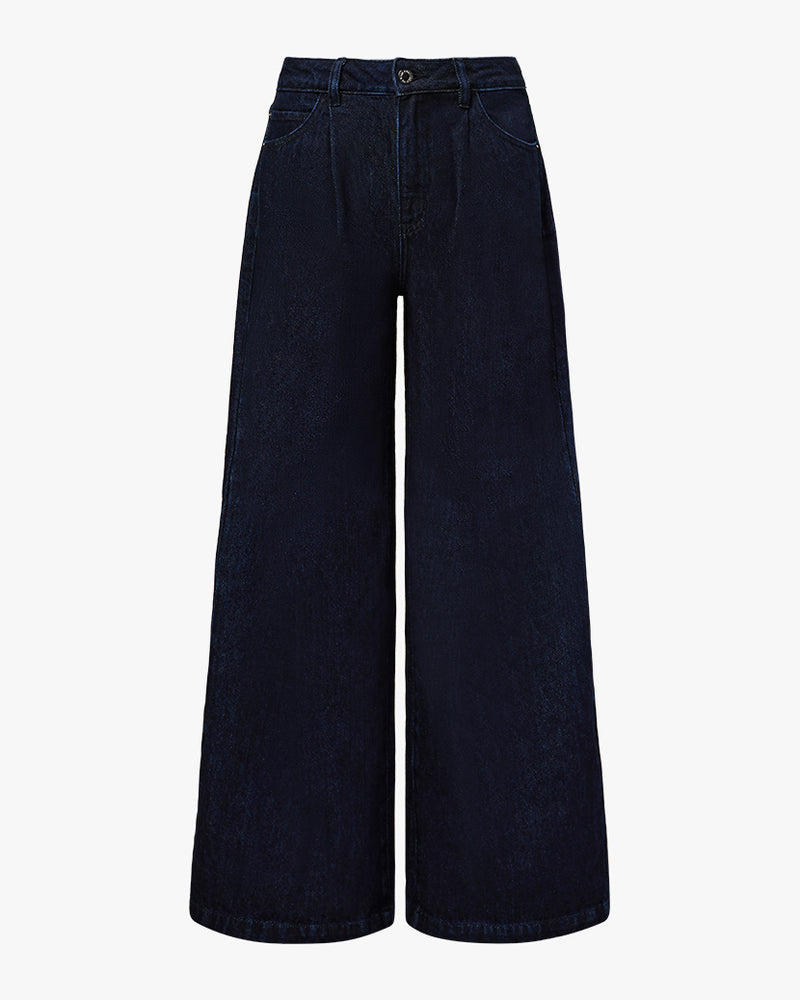 FINAL SALE WeWoreWhat | Highrise Pleated Wide Leg Jeans | Raw Wash