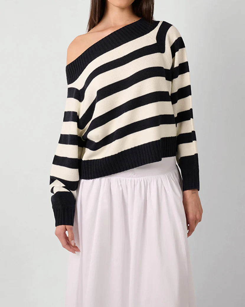 WeWoreWhat | Off The Shoulder Sweater | Navy & White