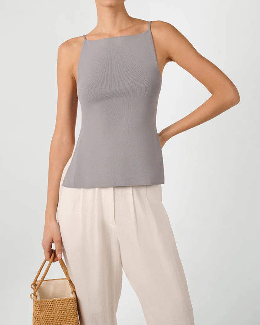 WeWoreWhat | High Straight Neck Top | Dusty Blue