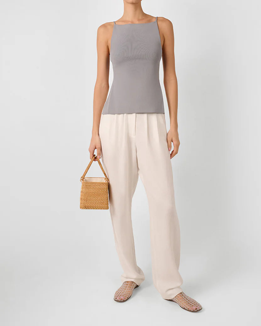 High Straight Neck Top | Dusty Blue