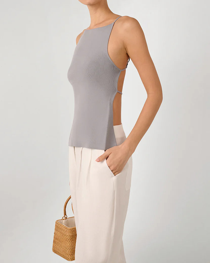 High Straight Neck Top | Dusty Blue
