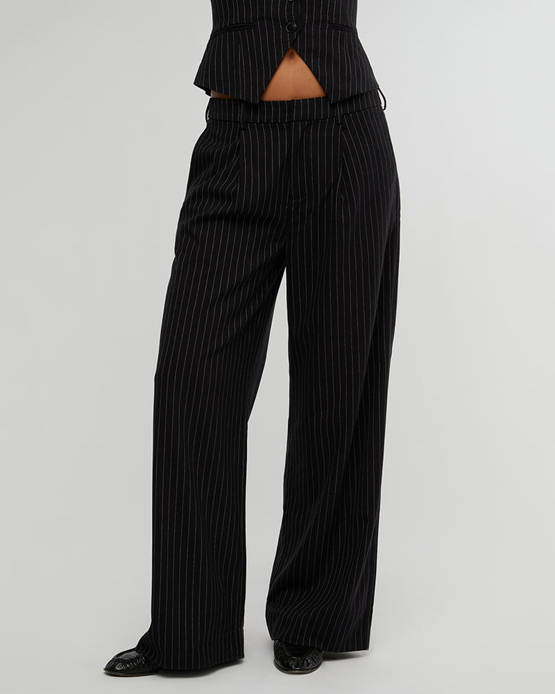 WeWoreWhat | Low Rise Trousers | Black Pin Stripe