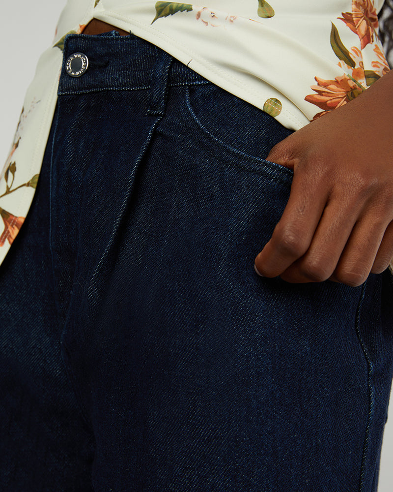 FINAL SALE WeWoreWhat | Highrise Pleated Wide Leg Jeans | Raw Wash