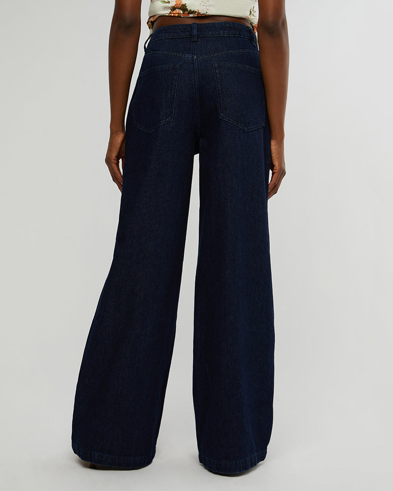 FINAL SALE WeWoreWhat | Highrise Pleated Wide Leg Jeans | Raw Wash