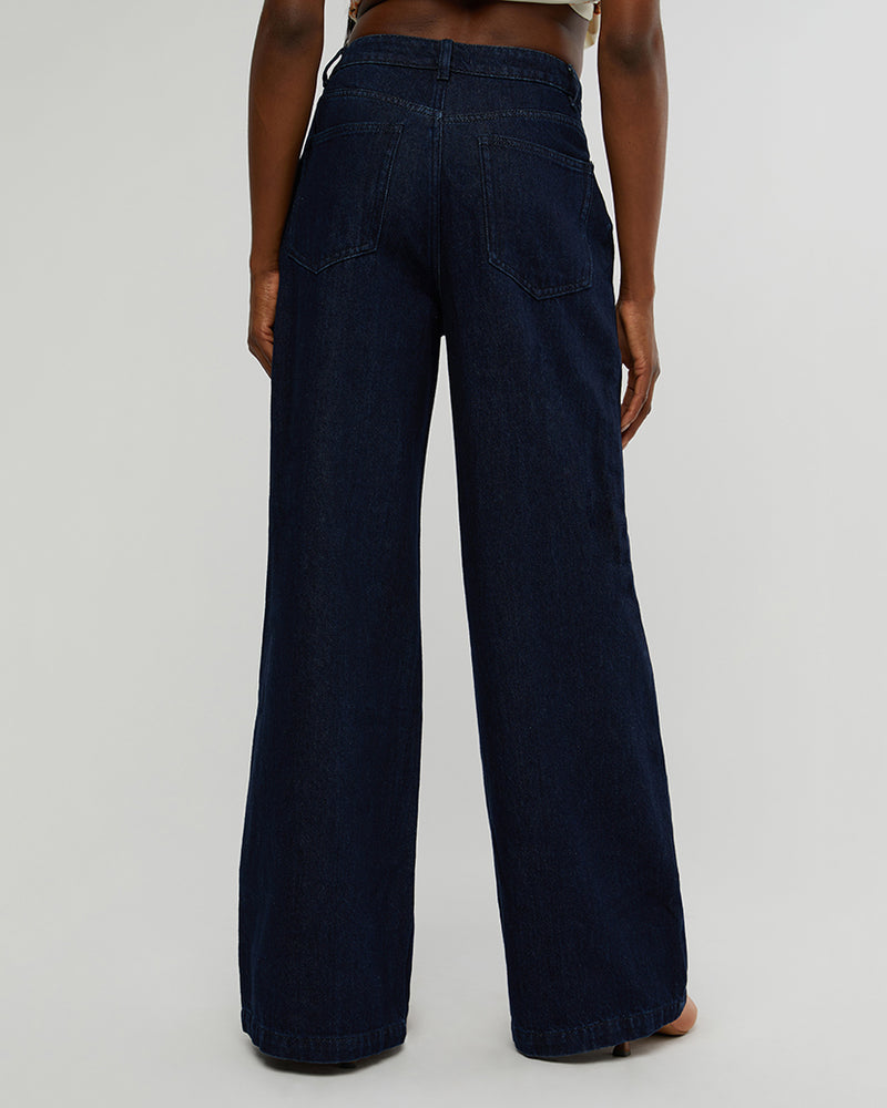 FINAL SALE WeWoreWhat | Highrise Pleated Wide Leg Jeans | Raw Wash