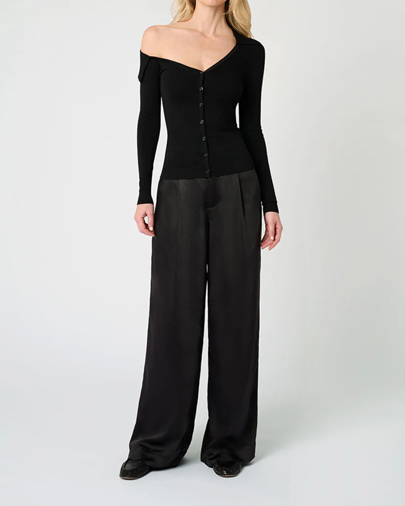 WeWoreWhat | Off The Shoulder Collared Shirt | Black