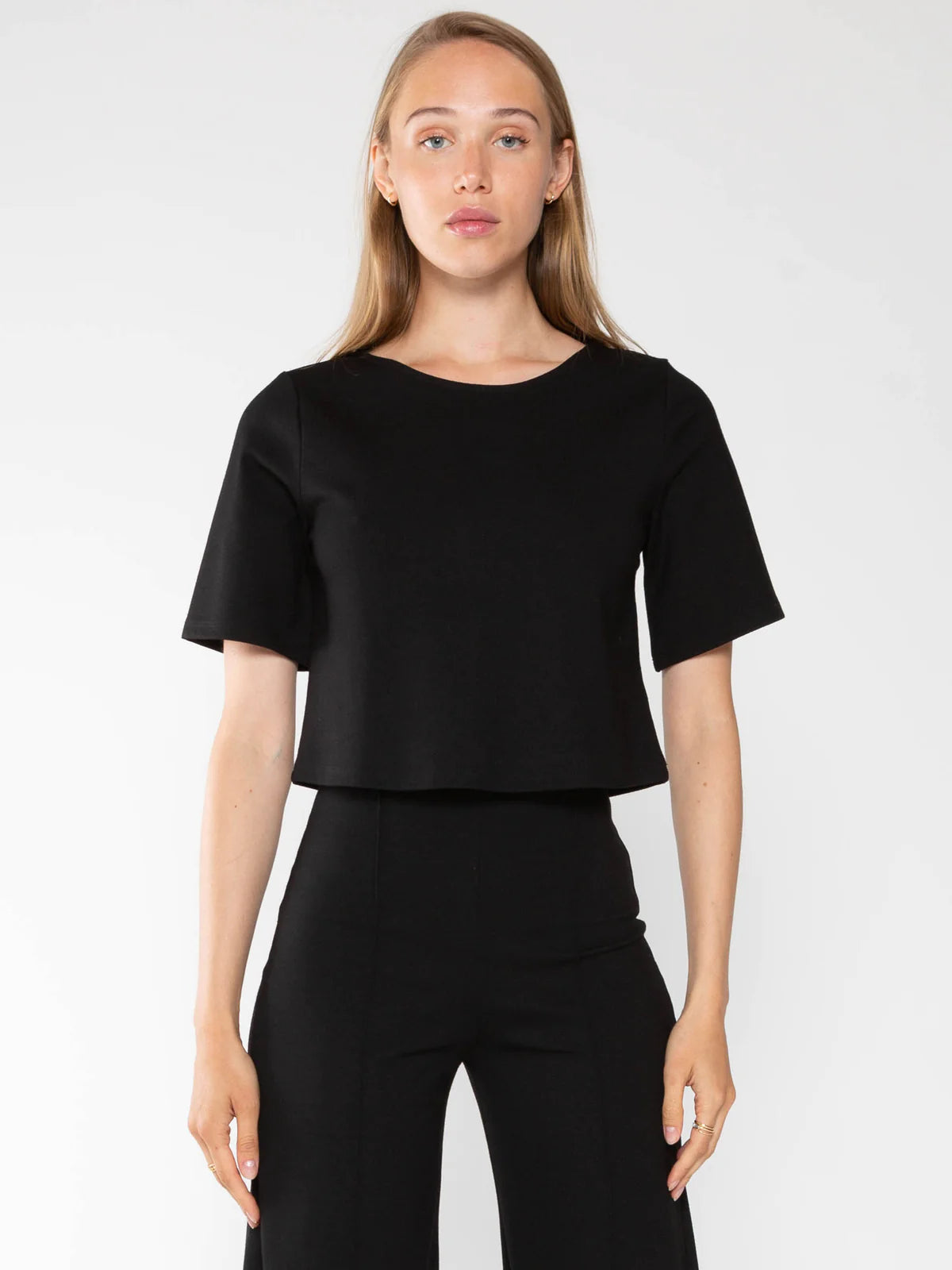 Ponte Knit Short Sleeve Top | Black