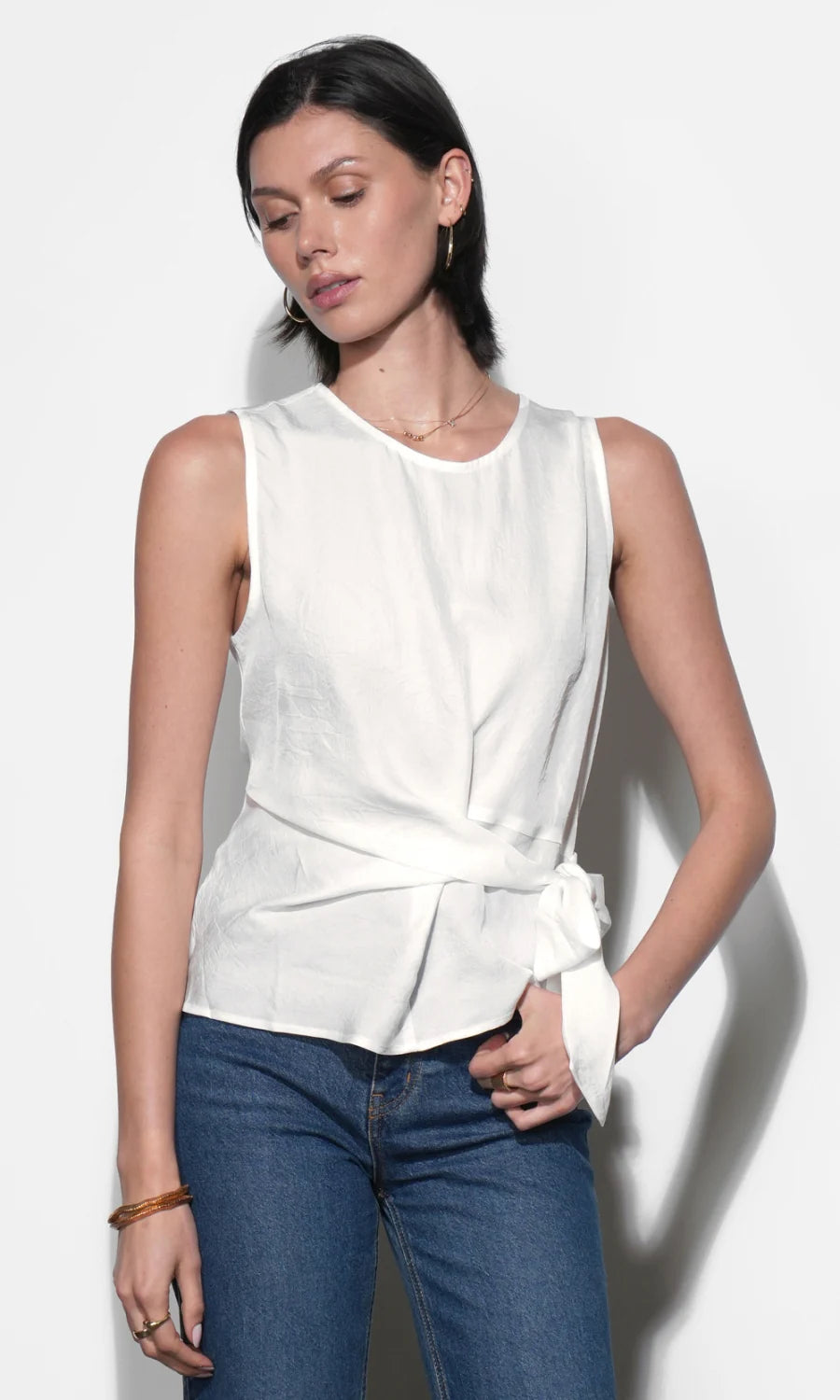 Lola Ivory Sleeveless Side Tie Blouse