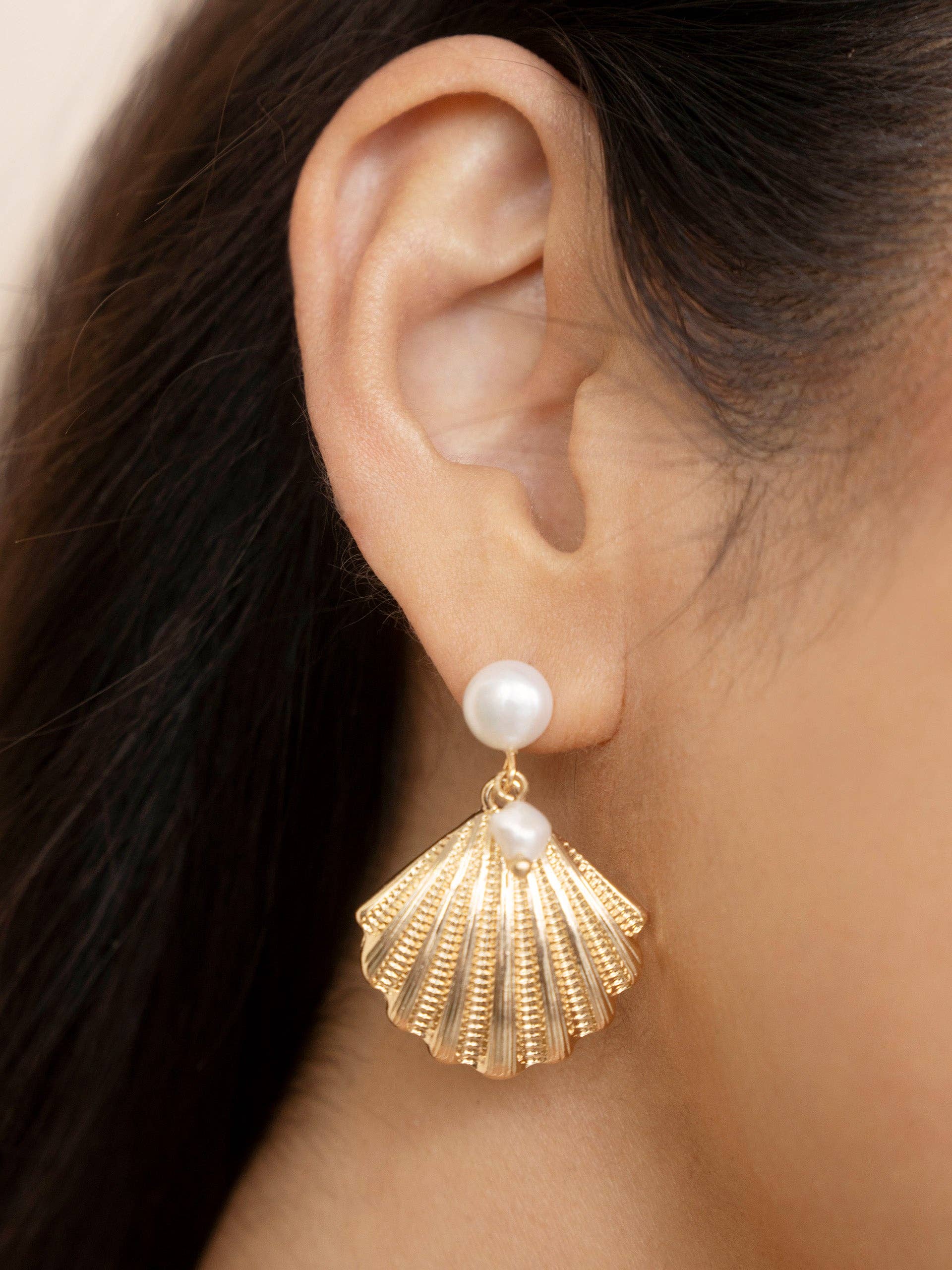 Scallop Shell Zinc And Pearl Earrings