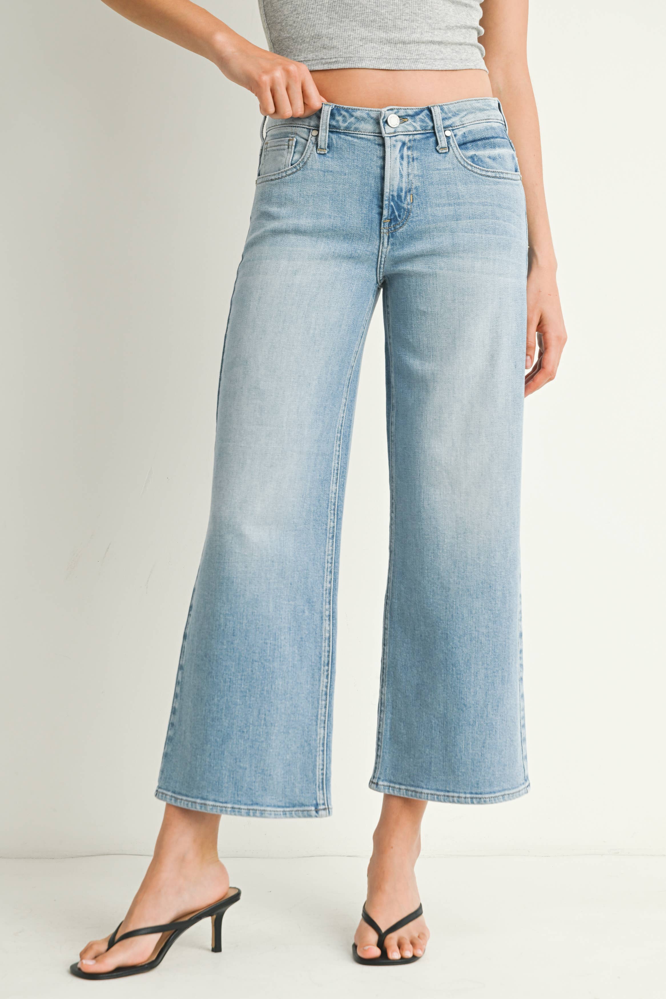 Eliza Mid Rise Slim Wide Leg Jeans
