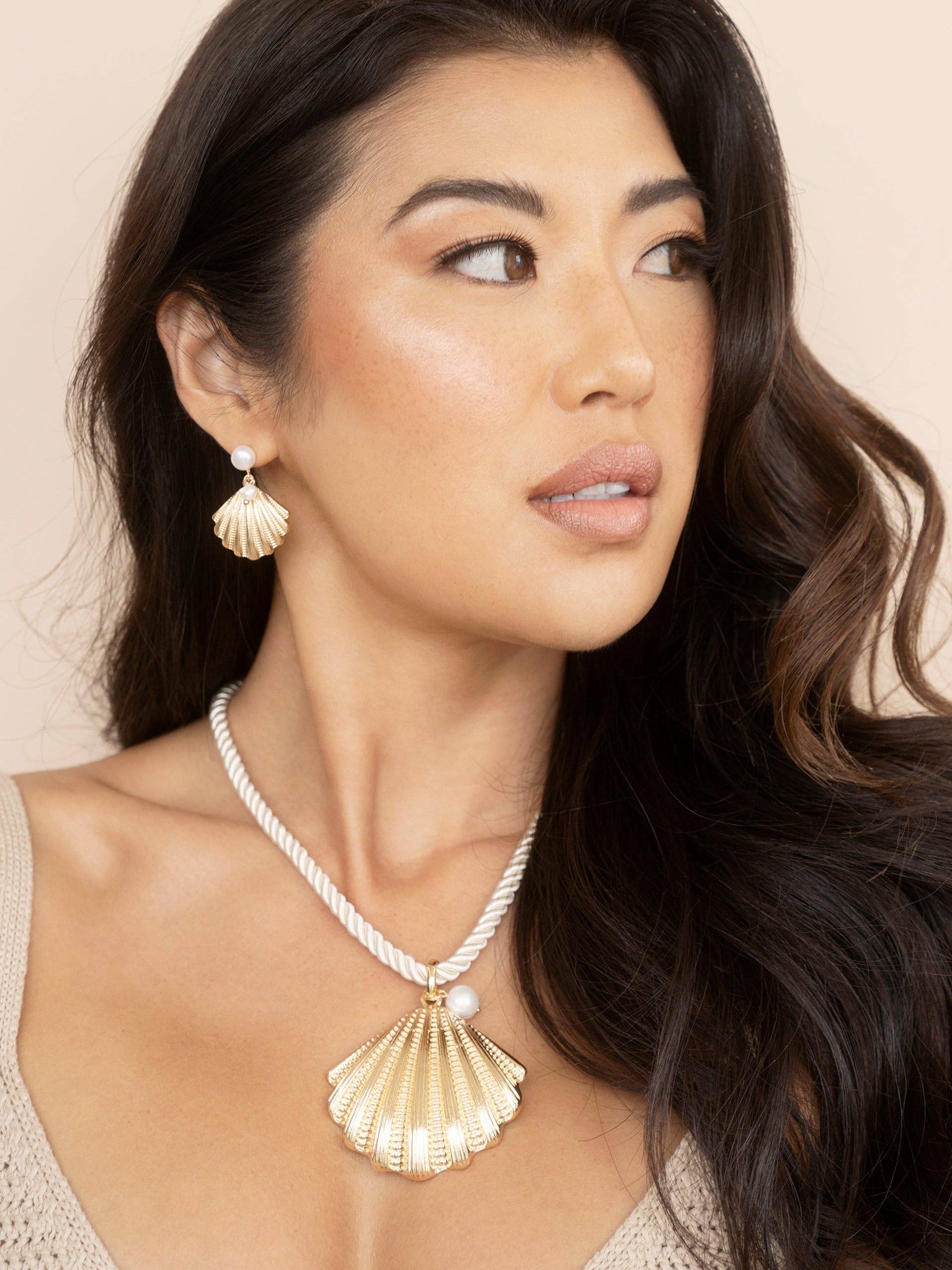 Scallop Shell Zinc And Pearl Earrings