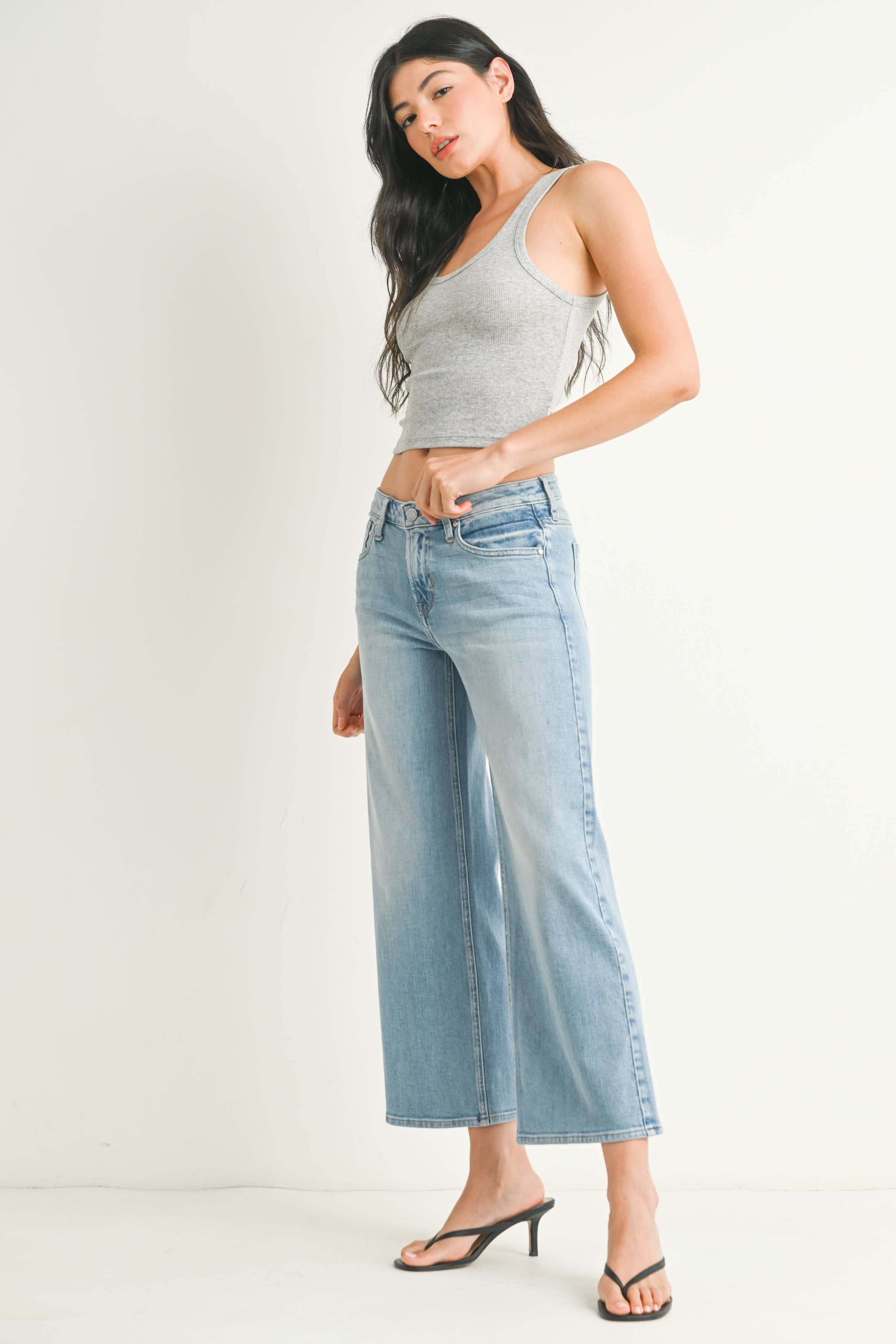 Eliza Mid Rise Slim Wide Leg Jeans