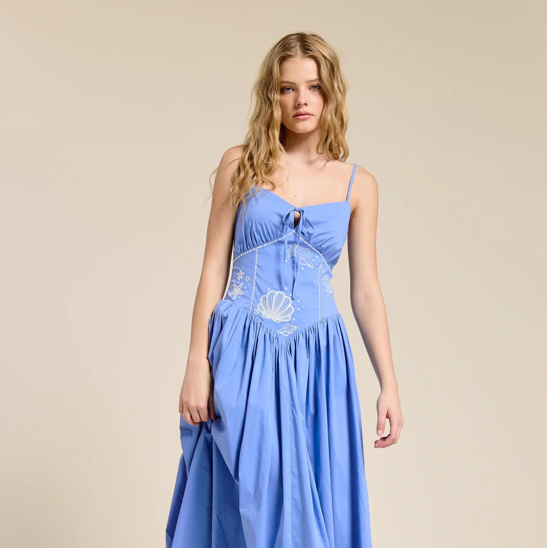 Ocean Embroidered Midi Dress