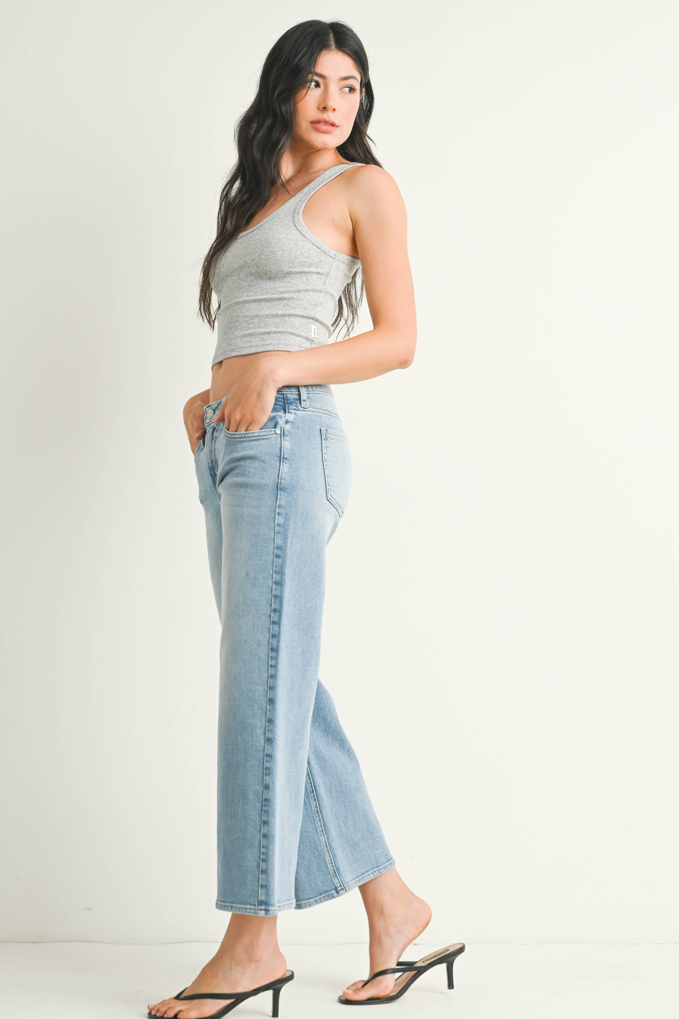Eliza Mid Rise Slim Wide Leg Jeans